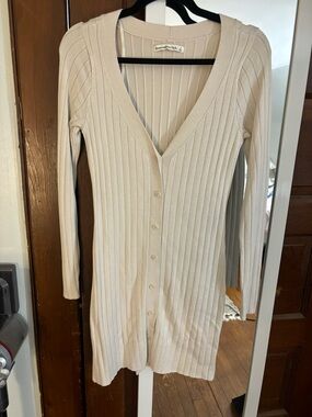 Abercrombie & Fitch Ribbed Button-Front knit Dress - Cream
